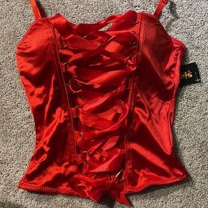 Red adjustable strapless top new
